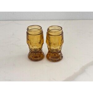 Vintage Georgian Amber Glasses Anchor Hocking Salt & Pepper Shakers Honeycomb